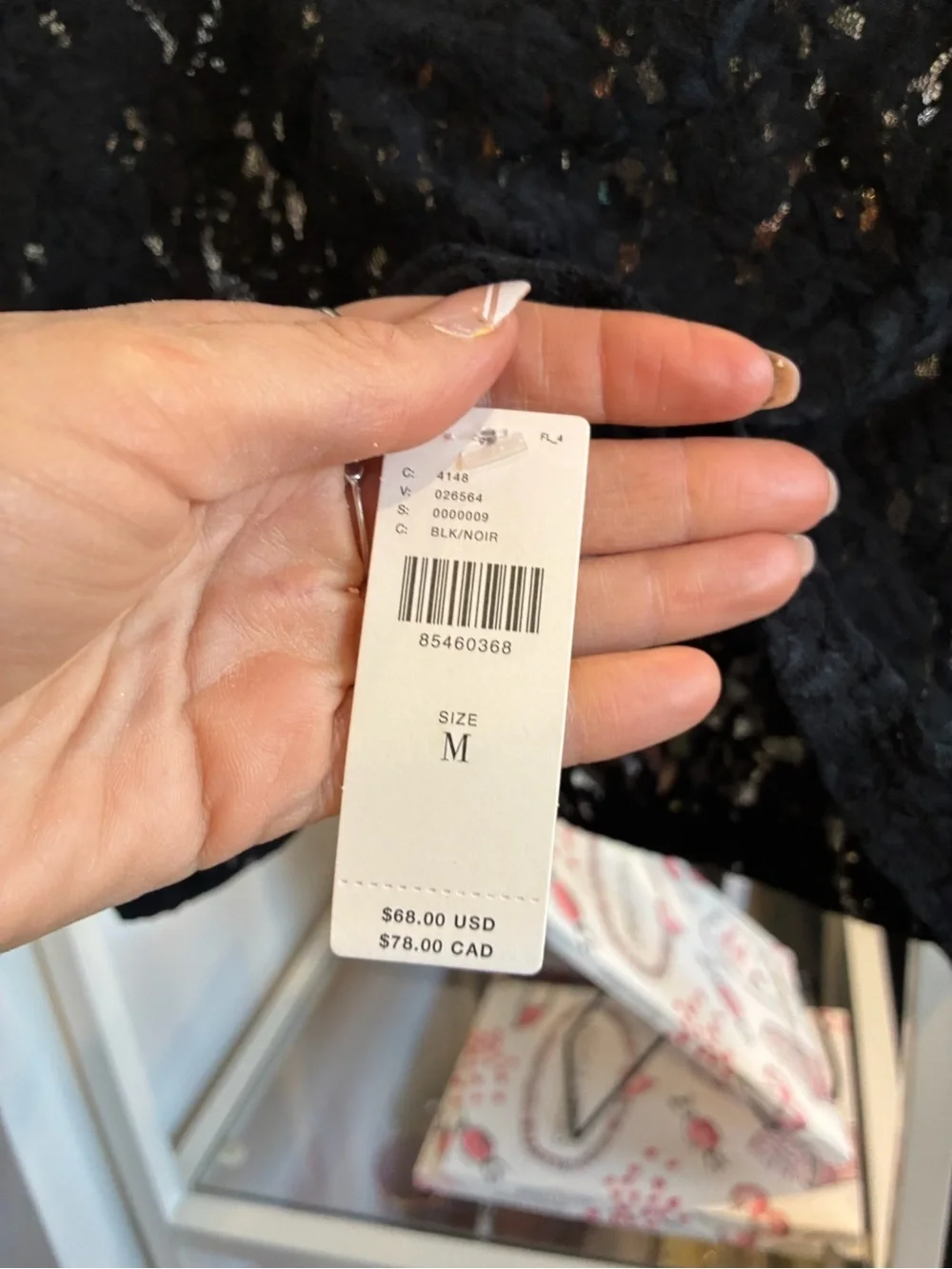 Anthropologie Black Lace Short-Sleeve lace sheer top size M NWT